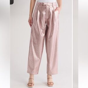 NWT Mother Pleated Metallic Pink Vegan Leather Trouser